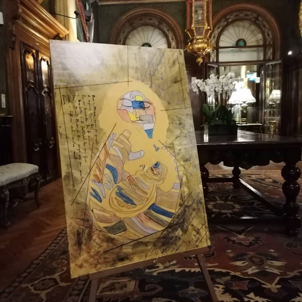 Una tela di Marco Angelo Pepè in esposizione.